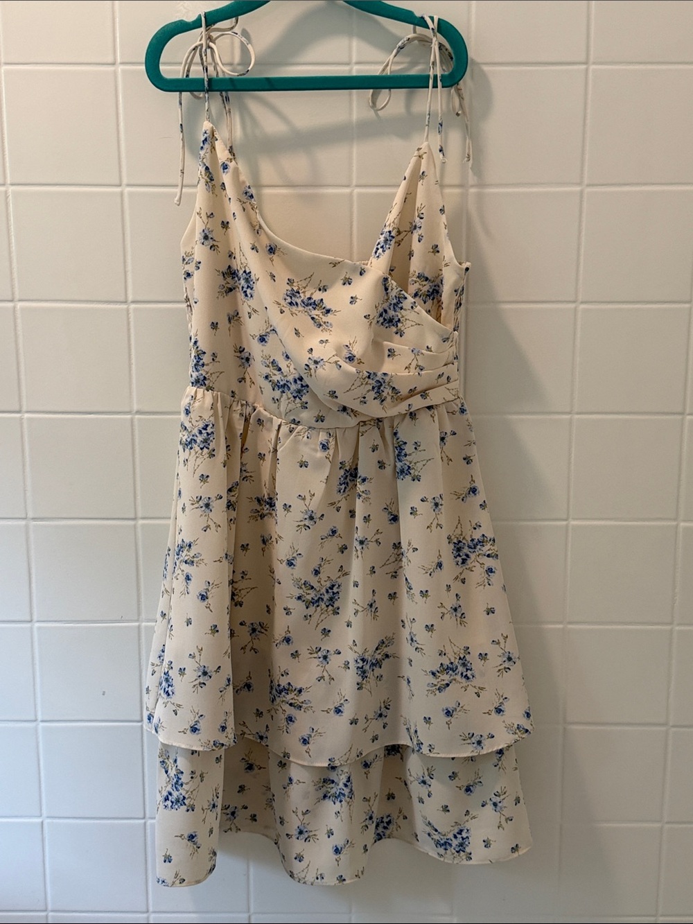 Cream Floral Spaghetti-Strap Dress with Blue Print Women’s XXS